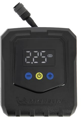 MICHELIN 009541 Mini Compresor de Aire 12V – Inflador de Neumáticos para Coche – Presión Programable 8 Bar 138W – Infla un Neumático en 1min30 – Boquilla de Conexión Rápida – 3 Adaptadores