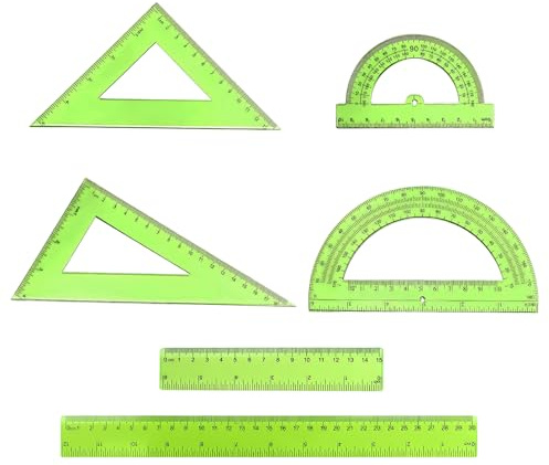 Kit de Geometría Completo 6 Piezas - Juego de Reglas de Plástico para Matemáticas y Dibujo Técnico con Transportador, Escuadras y Regla - Ideal para Estudiantes de Primaria y Secundaria