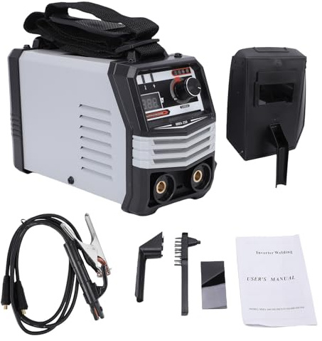 Denash Attrezzatura per Saldatura Portatile Display Digitale Mini Saldatrice Saldatore MMA per Elettrodi 1,0-5,0 Mm, di Raffreddamento Efficiente con Molteplici Funzioni di Protezione (Spina