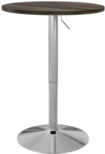 HOMCOM Mesa Alta Cocina Bar 2 Personas Ajustable 60x60x91 cm Nogal | Mesa Alta Bar Redonda, Altura Ajustable 69-91 cm, Tablero Giratorio 360°, Base de Acero, para Salón Comedor Cocina