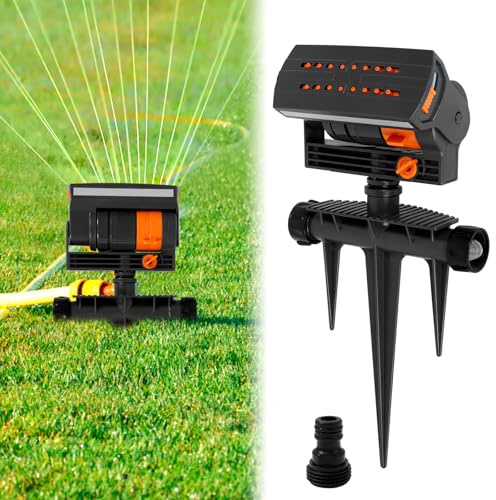 Aspersor cuadrado con 16 boquillas con aguja de suelo, aspersor para riego de jardín, 4 modos, aspersor cuadrado automático, flujo de agua ajustable, aspersor para jardines, césped, huertos (1 unidad)