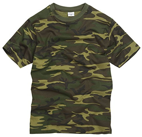 100% Cotton Army Military Style Crew Neck Short Sleeve T-Shirt - Woodland Camouflage (2XL)