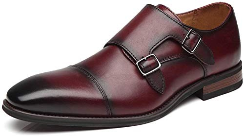 La Milano Mens Double Monk Strap Slip on Loafer Cap Toe Leather Oxford Formal Business Casual Comfortable Dress Shoes for Men