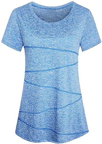 Sykooria Laufshirt Damen Kurzarm Sport T-Shirt Rundhals Sportshirt Leicht Atmungsaktiv Funktionsshirt Fitness Gym Yoga T Shirt Oberteil, Blau S