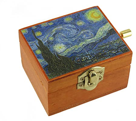 Lutèce Créations Carillon/Scatola Musicale a manovella di Legno con Quadro di Vincent v. Gogh e meccanismo Musicale di 18 Note - Clair de Lune - Chiaro di Luna (Claude Debussy)