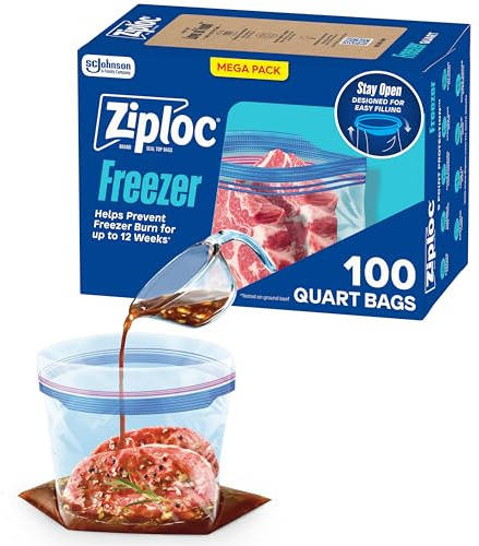 Ziploc Freezer Bags with New Grip 'n Seal Technology, Quart, 100 Count (316963)