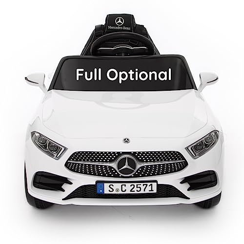 BabyCar Mercedes CLS 350 AMG | Kinder Auto Elektro 12V mit 2×25W Motoren | Kinder Elektroauto mit Fernbedienung, Ledersitz, Türen zum Öffnen, MP3/USB | Offiziell Lizenziertes | Weiß