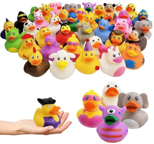 12-Pack Assortment Rubber Duck Toy Duckies for Kids, Bath Birthday Gifts Baby Showers Classroom Incentives, Summer Beach and Pool Activity, 2