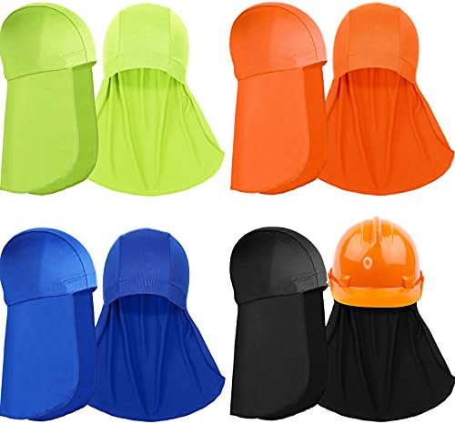 4 Forro de Casco con Solapa de Cuello Gorros de Calavera de Enfriamiento Gorro de Absorber Sudor con Cola de Sombrilla para Casco de Seguridad (Naranja, Verde, Azul Real, Negro)