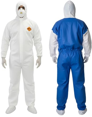Tiger Tough Heavy Duty White Disposable Coveralls - Industrial Grade Antistatic Protective Coveralls, Tear & Puncture Resistant, Full Body Protection Chemical Suit, Cleaning Jumpsuit, 2XL, 25 Pack