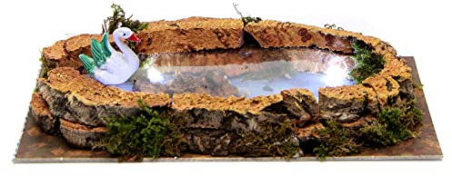 Holyart Ponte presepe, ruscelli, staccionate: Laghetto con cigno e luci per presepe 5x20x10 cm