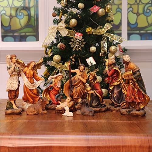 Zayton Nativity Set Christmas Indoor Scene Figurines 11 Piece 8 inch Jesus Manger Crib Ornament Church Statue Xmas Gift Home Decoration