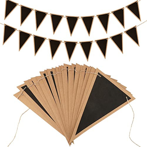 G2PLUS 5M Vormontiert Wimpelkette aus Kraftkarton, 15PCS Schwarz und Braun Papier Wimpelkette, Dekoratio Girlande für Schuleinführung, DIY Kreidetafel Wimpel für Klassenzimm
