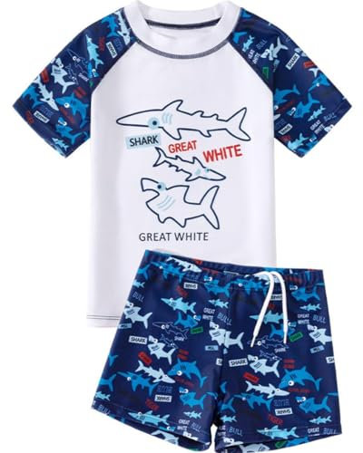 ACMEDE Kinder Jungen Badeanzug Bademode Zweiteiliger UPF 50+ UV Schützend Schwimmanzug Gr. 110/116/128/134/146/152/158 Badeshorts Jungen & Schwimmshirt Set Schwimmanzug Kurzarm Badeshirt