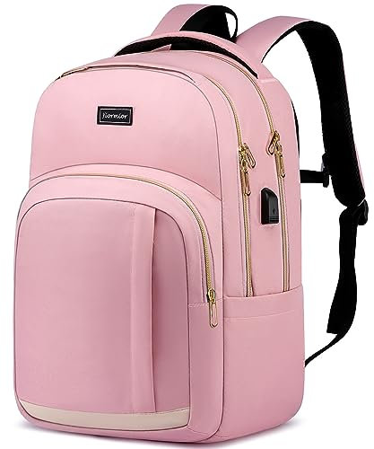 YIORMIOR Zaino da uomo per la scuola per laptop da 15,6 pollici, zaino da lavoro, impermeabile, business, ragazzi, adolescenti, con porta di ricarica USB, oro rosa., 15,6 pollici, Rucksack