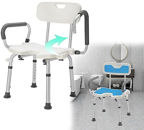 JOIEYOU Duschhocker Duschstuhl Höhenverstellbar Badewannensitz Anti Rutsch mit Rückenlehne und Armlehne Badhocker Duschhocker für Erwachsene, Senioren, Mit Eva Pad (Modell F)