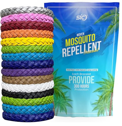 SIC Set of 15 Woven Mosquito Repellent Bracelets | Safe Outdoor Bug Repellent Wristbands | Insect Repellent Bands Without Deet | Water-Resistant Camping Gear for Children, Infants, and Grown-ups