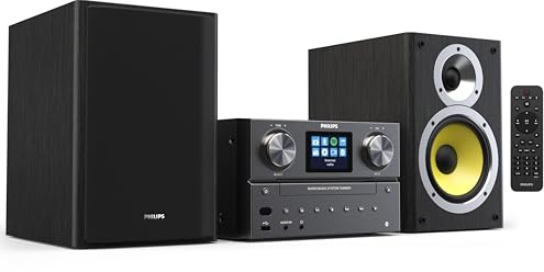 Philips Bluetooth & WiFi Stereo System for Home with CD Player, Spotify, Internet Radio, FM Radio, MP3 Playback, Crisp Highs and Rich Bass 100W, Remote Control Included