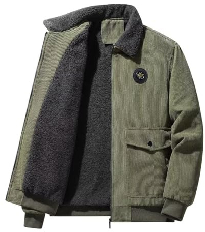 Uomo Autunno Inverno Retro Giacca Pile Da di Costine Velluto A Coste Caldo Maniche Lunghe Bocca Foderata In Sherpa Di Lana Pelle Agnello Sciolto Trasporto Giacca Del Camionista Invernale Verde M