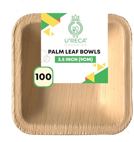 U'reca Organics Eco-Friendly Areca Palm Leaf Mini Square Bowls | 3.5 - Pack of 100 | Great for Restaurant Buffets, Catering & Meal Preps | Sturdy, Leakproof, Compostable