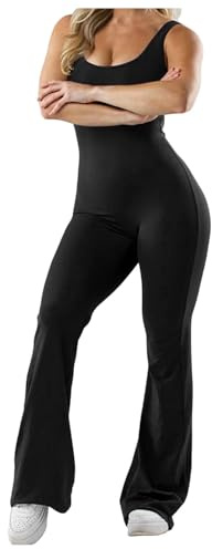RUMAOZIA Mono deportivo para mujer Flared Slim Scrunch Butt Body Largo Yoga Sin Mangas Mono Gym Entrenamiento Bodycon Stretch Romper Traje de Pantalones Traje de Cuerpo Completo Espalda Descubierta