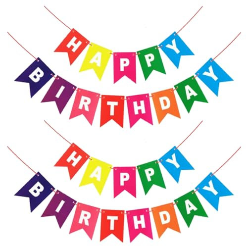 Festa Centro 2 set colorati Happy Birthday Banner Decorativo Lettere bianche Striscione Buon Compleanno Colorato Festoni Decorazioni per Festa di Compleanno (Colorati)