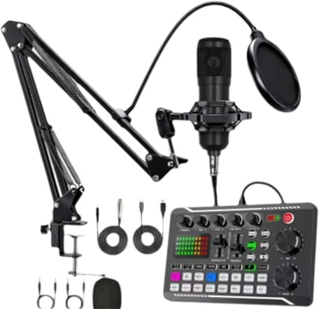 FROVOL Tarjeta de sonido en vivo 2025 con efectos de mezclador de DJ y cambiador de voz, mezclador de audio de tarjeta de sonido en vivo F998, tarjeta de sonido para transmisión en vivo, tarjeta de