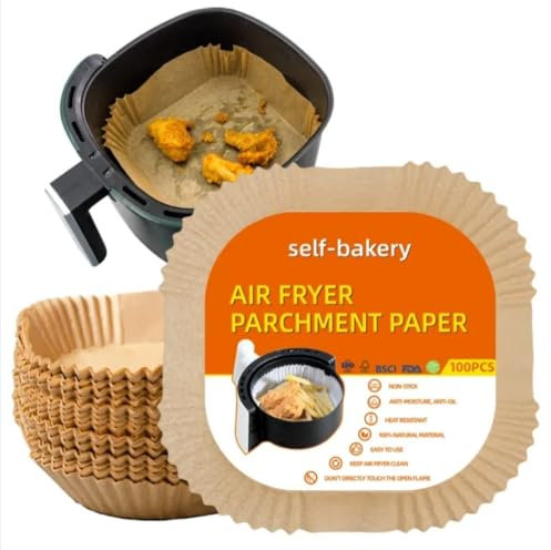 Papier Cuisson Air Fryer, pour Friteuse sans Huile, 100 Unitès, 20-24 cm, BPA Free, Jetable