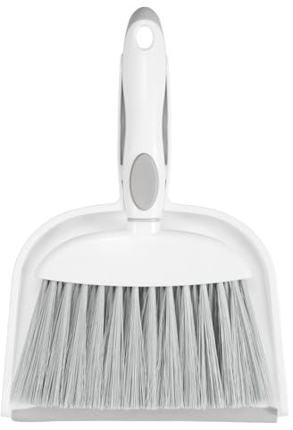 NACENA Small Dust Pan and Brush Set, Mini Broom and Dustpan Set Small Hand Broom and Brush Combo Dust Pan with Teeth for Home Cleaning Drawers Desktop Sofas and Outdoor, White & Gray