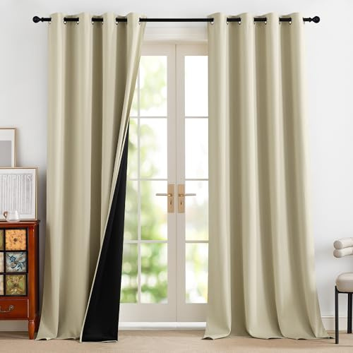 PONY DANCE 100% Tende Oscuranti per Interni con Anelli 2 Pezzi L 140 x A 260 cm Beige Chiaro Tende Termiche Isolanti per Soggiorno Curtains per Camera da Letto