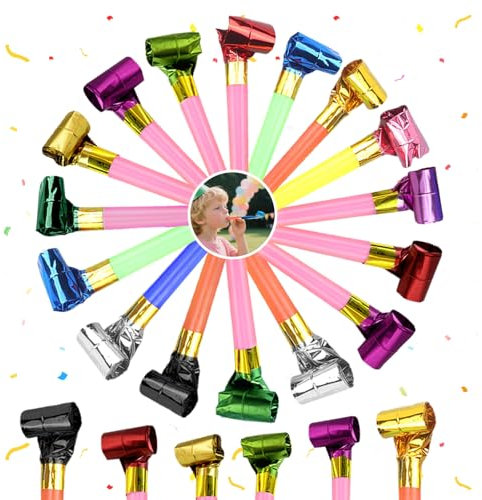 AMFUN Partito Trombette, 45 Pezzi Trombette Festa Compleanno, Trombette Compleanno Extra Lungo Noisemakers, Perfetto per Feste, Matrimoni, Natale, Halloween