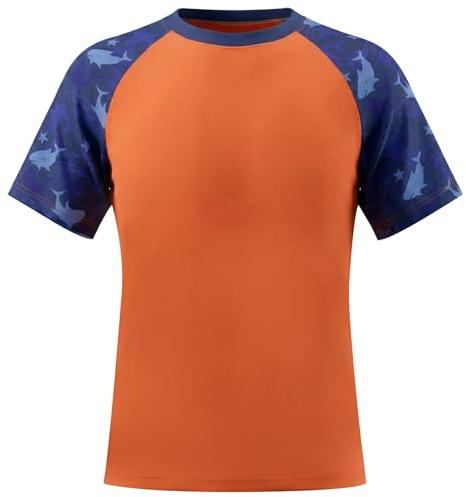 Valcatch Kids Rash Vest Short Sleeve Swim T Shirt, Orange, 8-9 Years