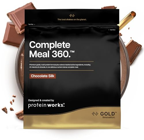 Protein Works Complete Meal 360 - Gold Innovation, batido de sustitución de comidas, alta proteína, Omega 3, 165 beneficios para la salud, dura 3 – 5 horas de uso, chocolate seda, 20 comidas, 2 kg
