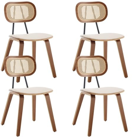 Ya-Home Set med 4 rottingstolar med träben för matsal, beige, matstolar