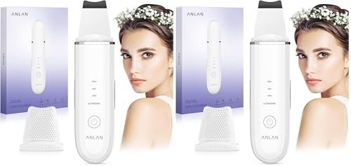 Skin Scrubber, ANLAN Ultrasonic EMS Ion Exfoliating Device Face Cleanser and Blackhead Remover Pores Cleaning Wrinkle Remover Comedone Extractor Skin Care with 4 Modes USB Rechargeable (Pack of 2)