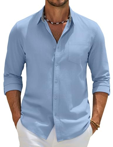 COOFANDY Mens Shirts Long Sleeve 100% Cotton Plaid Collar | Casual Shirt for Men, Regular Fit, Practical Chest Pocket, Casual Business Stylr, Easy Match