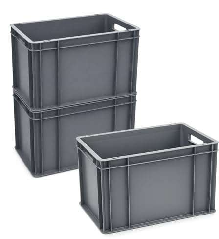 PALUPLUS 3 Cassette Multiuso con Maniglie in Plastica, Misura 40x30x27 cm, Contenitore Eurobox per Stoccaggio, Box Sovrapponibile per Garage, Aziende, Magazzini, Made in Italy -7867C -3,4