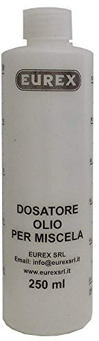 Misurino Dosatore olio per miscela 250 ml con tappo, scala graduata e percentuali 2-4% 2,5-5% 3-6%