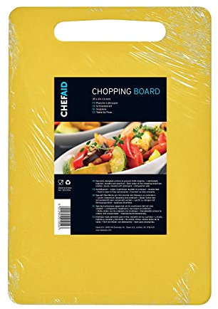Chef Aid Yellow Poly Chopping Board, Multipurpose Anti-Slip Surface, Easy Clean and Dishwasher Safe with Handle, 35x25cm, Other Colour Options Available