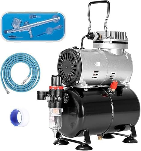 VIVOHOME Airbrush Set mit 3L Luftspeichertank 1/5PS Airbrush Kompressor Set professionelle Luftkompressor mit Dual-Action-Airbrush-Pistole Komplettes Reinigungsset für Modellbau, Nageldesign, Künstler