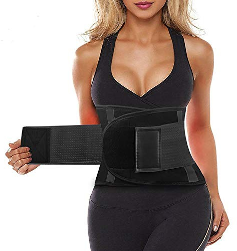 SIHOHAN Waist Trainer Belt Cincher Trimmer Sports Slimming Body Shaper Band with Dual Adjustable Belly for Fitness Workout, Unisex(Small,Black)