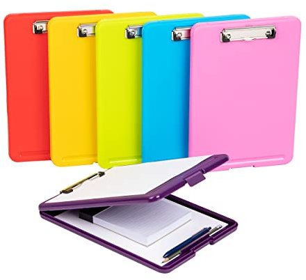 Mind Reader Clipboard with Storage, Teacher, Nursing Clipboard, Plastic, 9.25L x 13.25W x 1H, Set of 6, Assorted Colors