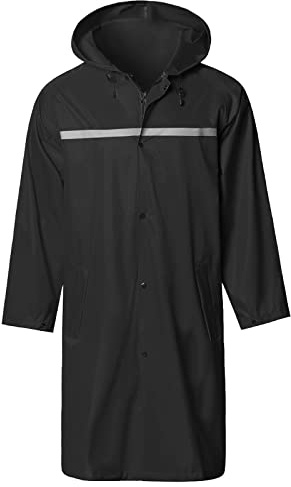 SaphiRose Mens Long Hooded Safety Rain Jacket Waterproof Emergency Raincoat Poncho (Black, M)