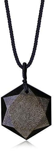 COAI kedja hexagram david stjärna hänge av ädelstenar, 38 cm, obsidian guld, obsidian guld
