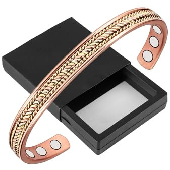 YINOX 15,2 cm reines Kupfer Magnetarmband für Arthritis für Damen und Herren mit 2 Magneten, geflochtene Manschette (CPB-0268)…