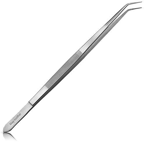 May - Terrarium-Pinzette 25 cm lang mit feiner Spitze - Futterpinzette - Futterzange - Gebogene Ausführung - Edelstahl