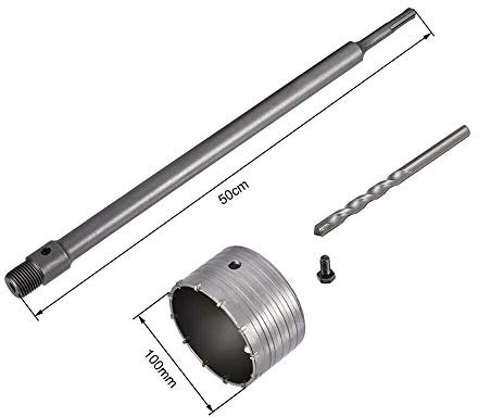 Kovalmax® FRESA A TAZZA 100 MM PER MURO CEMENTO ASTA PROLUNGA 50 CM PER TRAPANO ATTACCO SDS PLUS