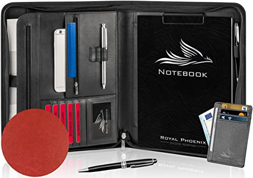Royal Phoenix® Business Schreibmappe A4 'Falcon' - Hochwertige Businessmappe mit Reißverschluss - inkl. Kreditkartenetui + weiteren EXTRAS - Dokumentenmappe aus hochwertigem Kunstleder in Rubinrot