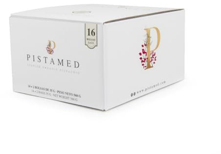 PISTAMED - Pistachos Pelados Naturales - Sin Sal - Tostado Artesanal - Alto en Contenido en Fibra - Dietas Vegetarianas y Veganas - Contenido: 35 g (Paquete de 16 bolsitas)
