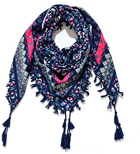 Nuofengkudu Femmes Rétro Floral Imprimé Foulards Echarpe Bohémien Style Grand Carré de Cou Chaud Châles Cape Couverture Scarf 110 * 110CM X-Couleur 8